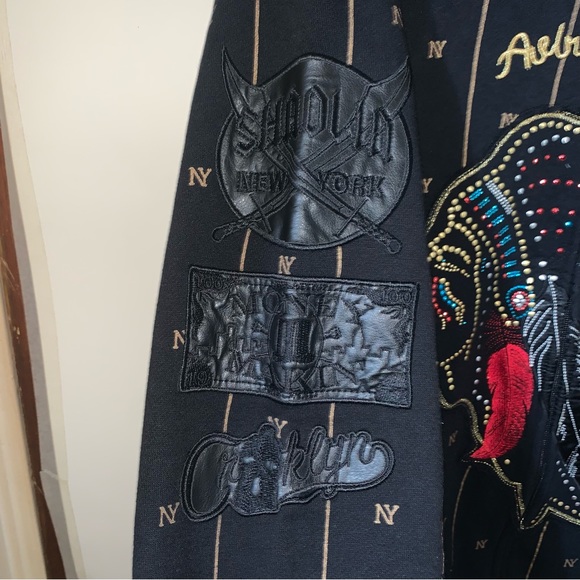 Avirex Classic Hoodie Size L Black Indian Chief Design & Arm Patches Zip Up NY - Picture 10 of 16